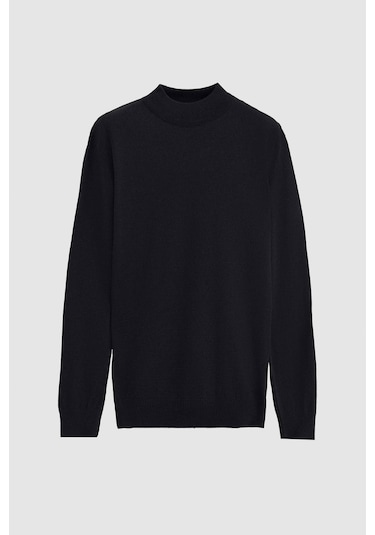 D'S Damat Regular Fit Pamuk Karışımlı Yarım Balıkçı Erkek Triko Kazak - Siyah