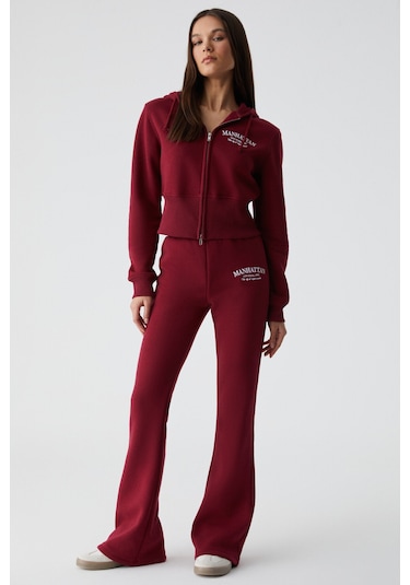 IRESSINE Kadın Kapüşonlu Fermuarlı Uzun Kollu Regular Bordo Sweatshirt