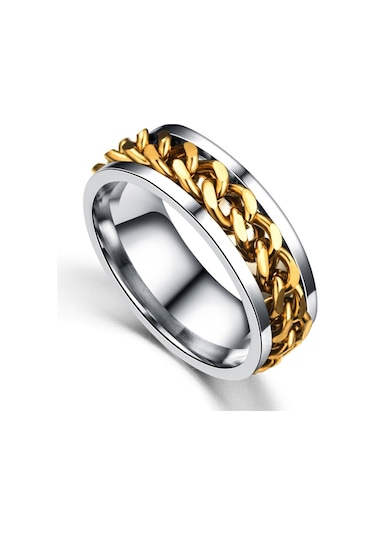 Punk Rock Stainless Steel Rotatable Chain Rings, Ring Size:6 Gold Çok Renkli