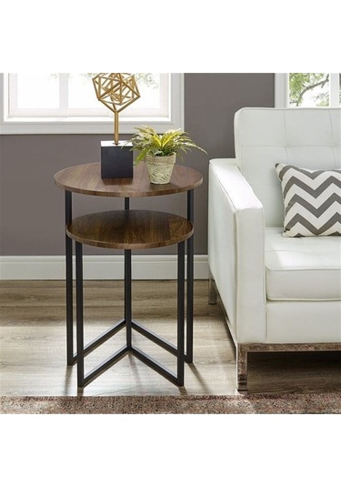 İkili Yuvarlak Doğal Ahşap Zigon Sehpa Siyah