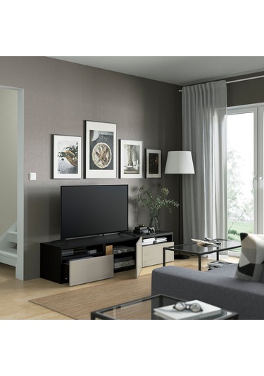 Tv Sehpası, Venge-parlak Cila-bej, 180x42x39 Cm, Selsvıken, Fren Raylı Meşe