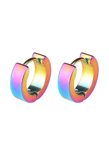 Çok Renkli 1 Çift Serin Erkek Paslanmaz Çelik Huggie Hoop Küpeler Gündelik Takı Çok Renkli