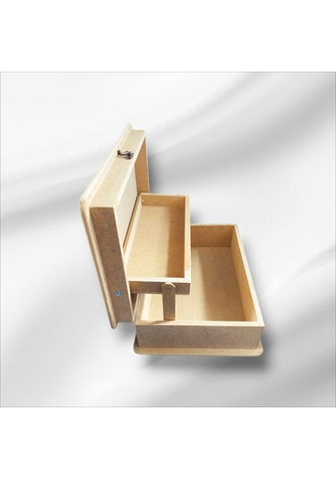 Ahşap- Boyanabilir- Klipsli Asansörlü Takı Kutusu