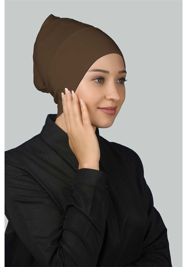 Altobeh Hazır Pratik Geçmeli Uzun Boru Tesettür Bonesi - Koyu Vizon