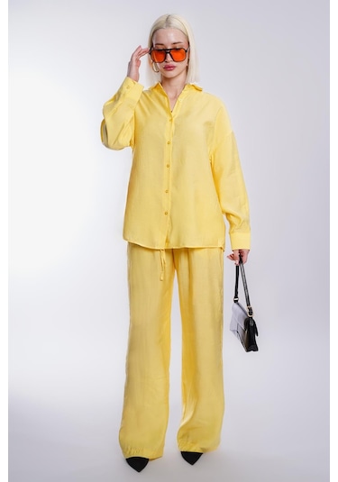 Madmext Sarı Basic Kadın Gömlek Pantolon İkili Takım Mg2352 Sarı