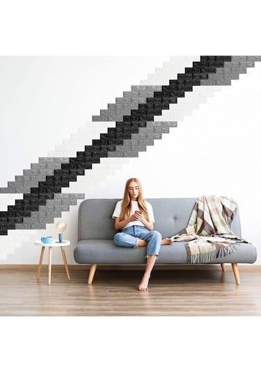 10 Adet 35x38cm Gri Kendinden Yapışkanlı Duvar Kağıdı Esnek Köpük Panel 3d Tuğla Desen