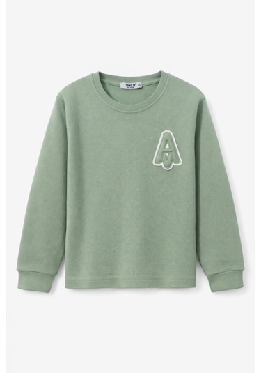 Tanem Kids Erkek Çocuk Jakarlı Yeşil Örme Sweatshirt Yeşil
