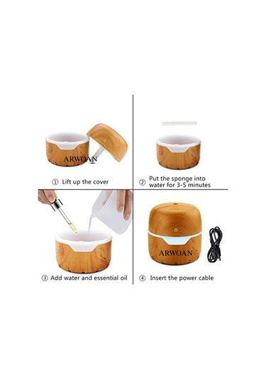 Arwoan Ahşap Desenli Aromaterapi Difüzör Ve Hava Nemlendirici Led Işıklı Sessiz Buhar Makinesi