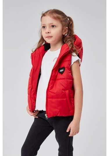 Benitto Kids Kapüşonlu Kız Çocuk Şişme Yelek 51307 Kırmızı