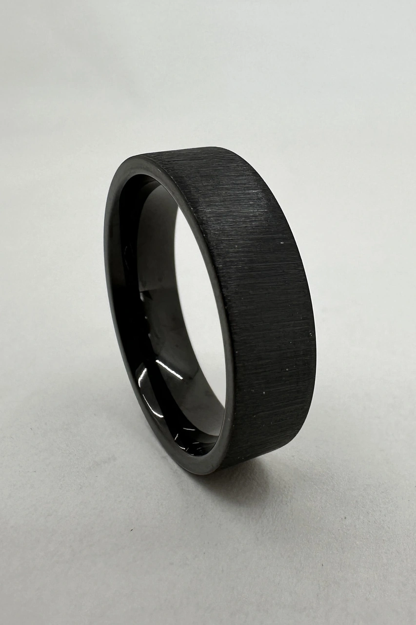Kişiye Özel İsim Tarih Yazılı 6mm Mat Fırçalanmış Düz Unisex Çelik Yüzük Alyans Cl46y Siyah