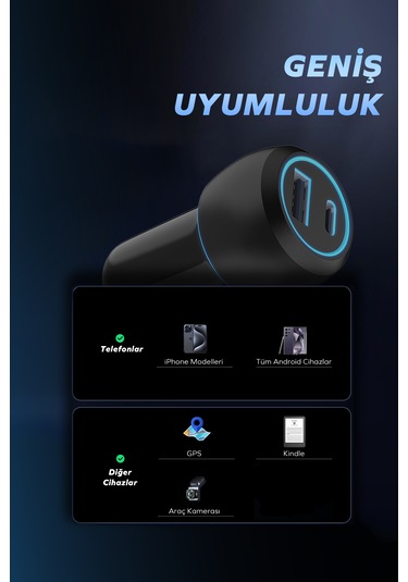 Woyax Araç Şarj Aleti Çakmaklık Type-c + Usb Girişli Kablolu Set 38w 2 İn 1 Car Charger