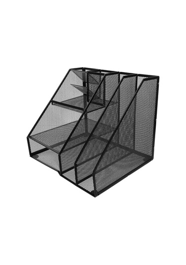 Ganzhoushop Dosya Düzenleme Depolama Rafı Demir Örgü Belge Düzenleyici Masa Çalışanları İçin 30.00x25.50x25.50cm 1setsiyah