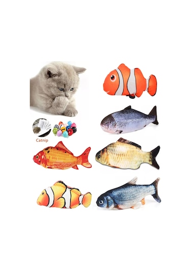 6 Adet 3d Peluş Kedi Oyuncağı Balık Kedi Nanesi Otlu Çıngıraklı