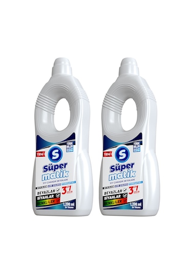 Süpermatik 3'ü 1 Arada %100 Yerli Üretim Sıvı Çamaşır Deterjanı 1500ml 2 Adet 3 L