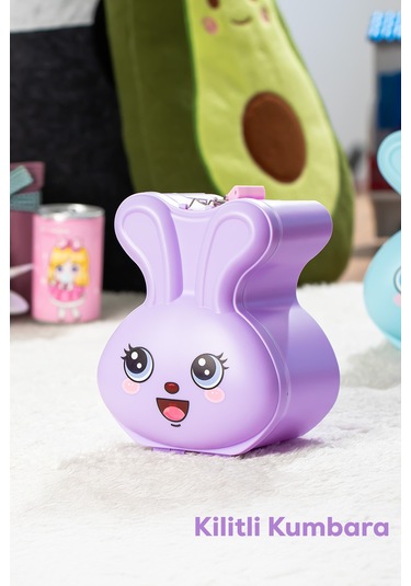 Porsima 041-1 Pvc Anahtarlı Kilitli Gülenyüz Kumbara Lila 12,5x15,5cm