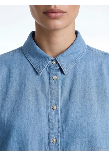Lc Waikiki İndigo Gömlek Yaka Oversize Kadın Jean Tunik Indigo