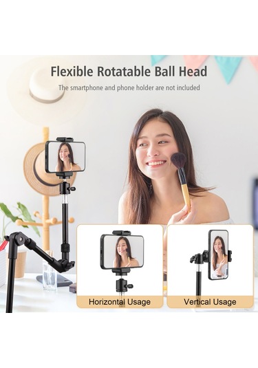 Reedark Katlanabilir Masa Üstü Metal Braket 1/4 Vida 3kg Kapasiteli Küresel Başlıklı Led Dolgu Işığı Web Kamerası Akıllı Telefon Tutucu