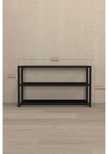 Aju Ayakkabılık Geniş Metal Modern Tasarım 3 Katlı Ayakkabı Rafı Dolabı Açık Vestiyer Siyah