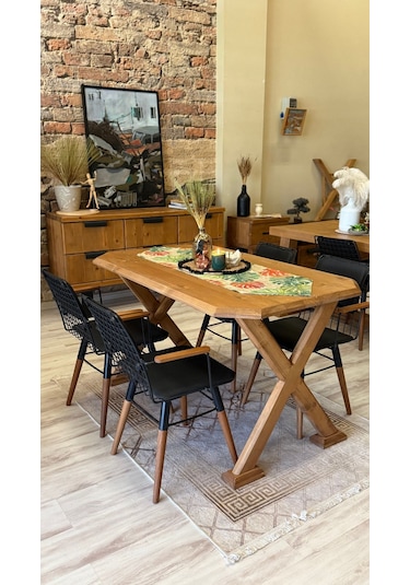 Ntconcept Arden Doğal Ahşap Sandalyeli Masa Takımı 85cm-150cm +4