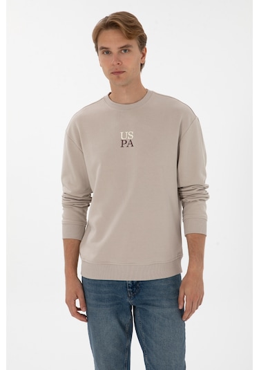 U.S. Polo Assn. Erkek Comfort Fit Bisiklet Yaka Taş Basic Sweatshirt 50313760-VR049