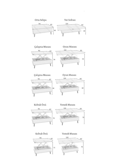 Akasya 5 Kademeli Akıllı Sihirli Orta Sehpa 114 60x90 Ekru Ceviz