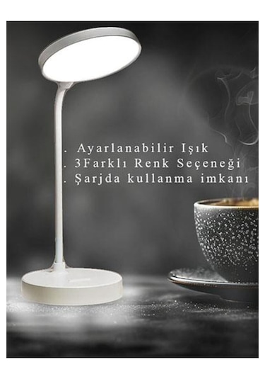 Dokunmatik Şarjlı Masa Lambası Dimlenebilir Işık Beyaz Renk