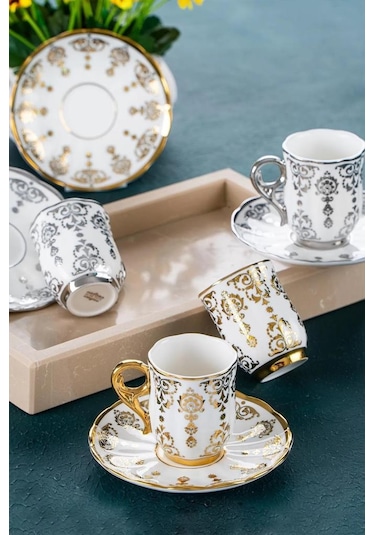 Acar Aries 6 Lı Kahve Fincan Takımı Gold Silver Altın - Gümüş