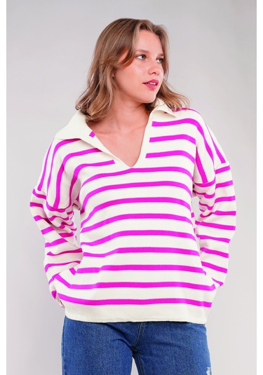 Gabria Çizgili Kazak Fuşya