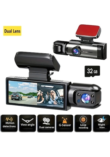 Xuweiwei Dual Kamera Araba Kamerası 1080p On 480p Iç Görüş Ir Gece Görüşü Döngü Kayıt M8 32g Card