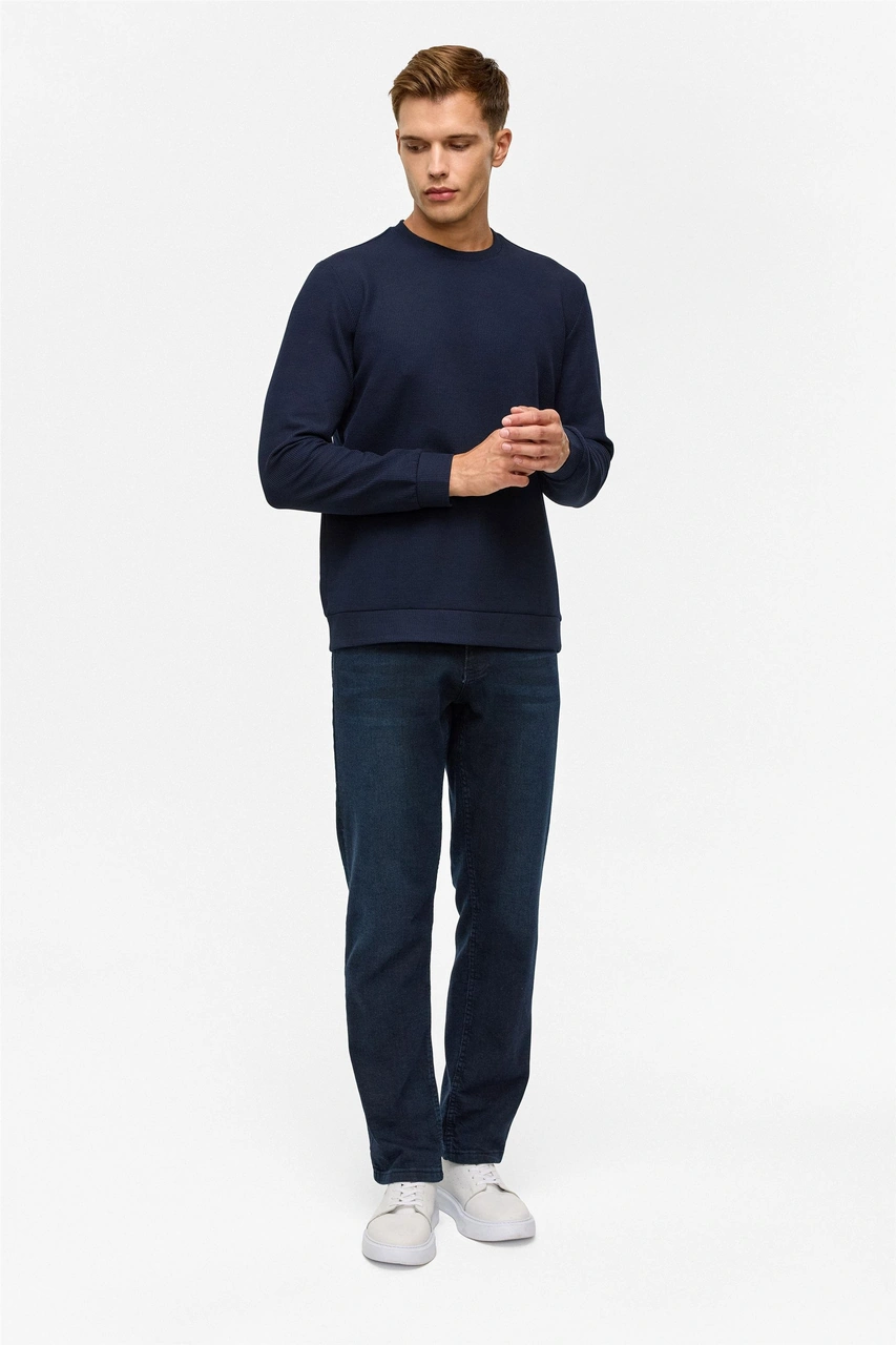 Süvari Lacivert Regular Düz Bisiklet Yaka Sweatshirt-38792 Lacivert