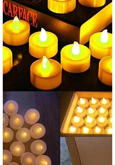 12 Adet Sarı Işıklı Led Mum El Mumu Tealight Piller Dahil Kullanıma Hazır Sarı Günışığı