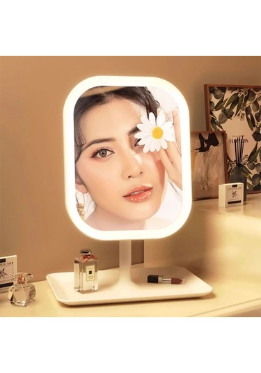 Modern Masaüstü Makyaj Masası Aynası 3 Renkli Işık Led Makyaj Pembe