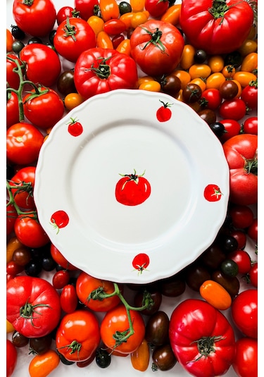 Rakle x Bengi Kurtcebe Pomodoro Stoneware 4'lü Servis Tabağı Seti 28 cm