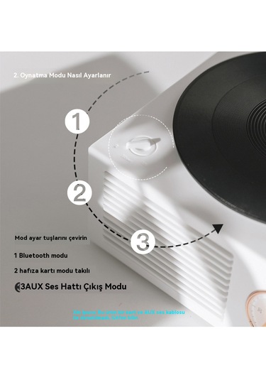 Atomik Vinil Kayıtlı Bluetooth Hoparlör-beyaz