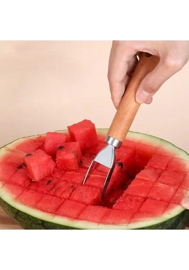 Fastbuy Karpuz Dilimleyici Paslanmaz Çelik Ahşap Saplı, Ev Kamp Pratik Diğer Kullanımı Diğer