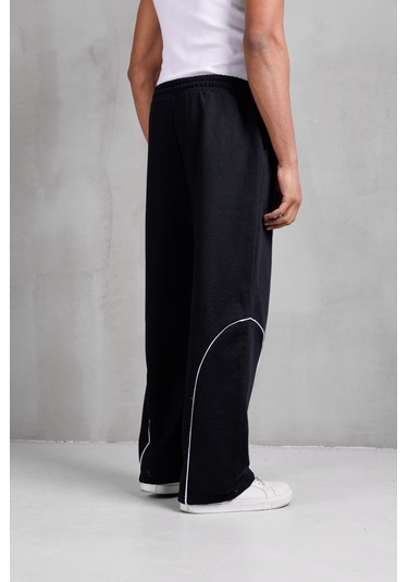 Dark Moda Erkek Oval Şeritli Baggy Eşofman Siyah