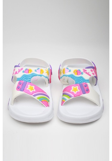Günlük Unisex Çocuk Sandalet Esnek Kaymaz Taban Yazlık Ev Okul Kreş Ayakkabı Ps940-ps955 Beyaz - Pembe