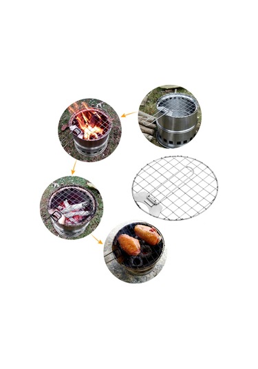 Mufunye Kamp Ve Yürüyüş Pişirme Ocağı Çıtır Fırınlanmış Odun Ve Alkol Pişirme - Taşınabilir Ve Katlanabilir, Rüzgar Engelli, Paslanmaz Çelik Çok Renkli