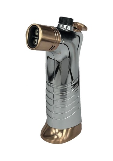 Çift Alevli Masaüstü Pürmüz Jet Çakmak Gümüş Metal