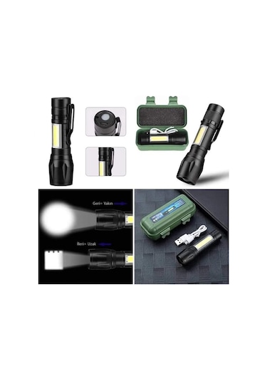 Gold Orion 3 Kademeli Mini Led Kutulu Şarjlı El feneri Siyah