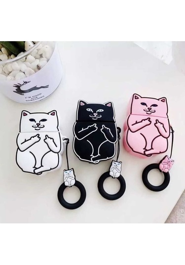 İphone 1/2. Nesil Uyumlu Koruyucu Bluetooth Kulaklık Kılıfı Figürlü Kedicik Airpods 1/2. Nesil