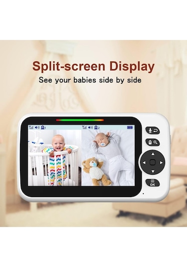 Blemil Bölünmüş Ekranlı Bebek Monitörü Çift Kamera Destekli Ses Özellikli 5 İnç Pan/tilt/zoom Gece