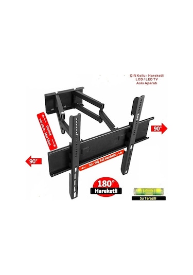 Dizayn Truva 32'' - 42'' - 82 - 106 Ekran Çift Kollu Hareketli Tv Askı Aparatı Su Terazili