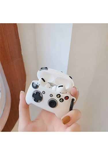 Apple Airpods Pro 3. Nesil 2025 Uyumlu Figürlü Silikon Kılıf Anahtarlıklı Kılıf Beyaz - Siyah