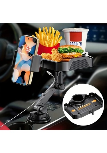 Xuweiwei Black Ekstra Büyük Alanlı Yükseltilmiş Katlanır Araç Tepsisi Cep Telefonu Tutucu