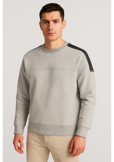 Erkek Açık Gri Omuz Şerit Detaylı Kazak 1100 Gri