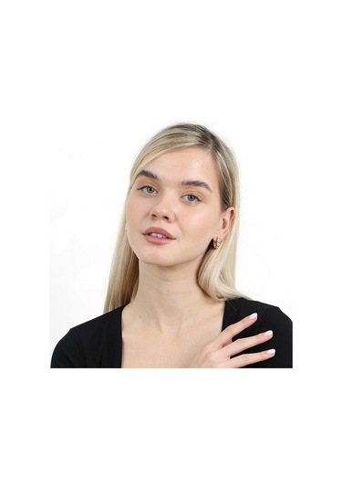 Tesbihane Beyaz Zirkon Taşlı Helezon Tasarım Rose Renk 925 Ayar Gümüş Kadın Küpe