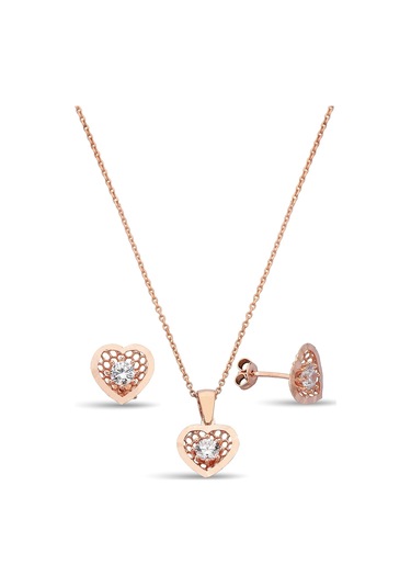 925 Ayar Gümüş Rose Kalp Set - 67018301 Rose Gold