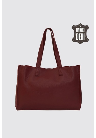 City Tote Hakiki Deri Omuz Çantası Bordo Smr9182 Bordo
