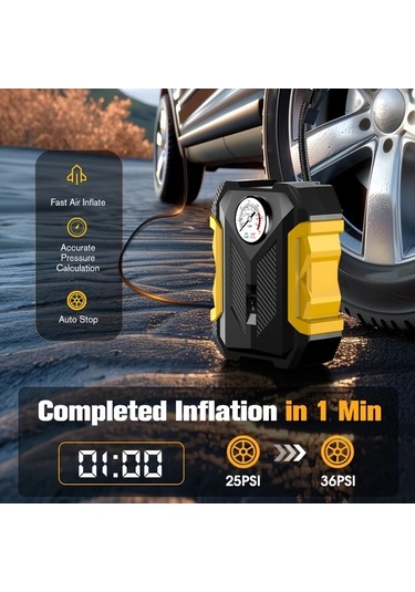 Xuweiwei Portable Air Compressor Carsun 1set Araba Oto Motosiklet Bisiklet Için 12v Dc Led Işıklı Siyah